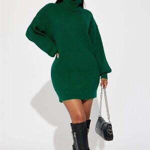 forest Green funnel neck sweater dress
